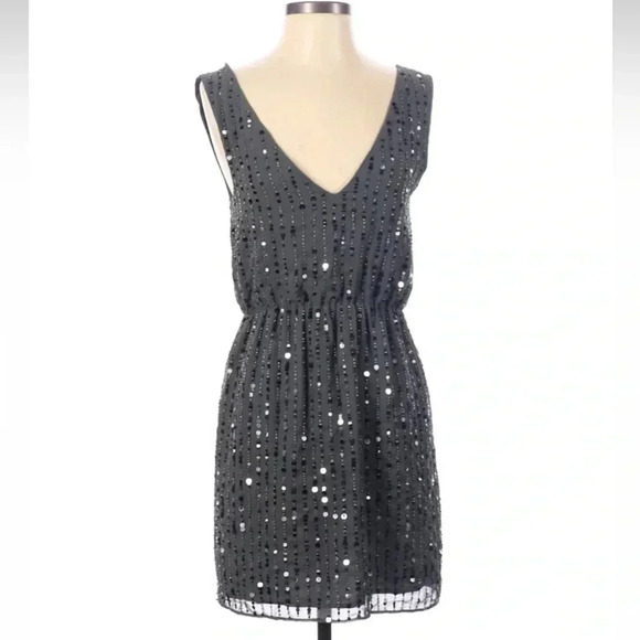 Walter Baker | Mason Grey Sequin Plunge V-Neck Cocktail Formal Dress Size 0 - Picture 2 of 5